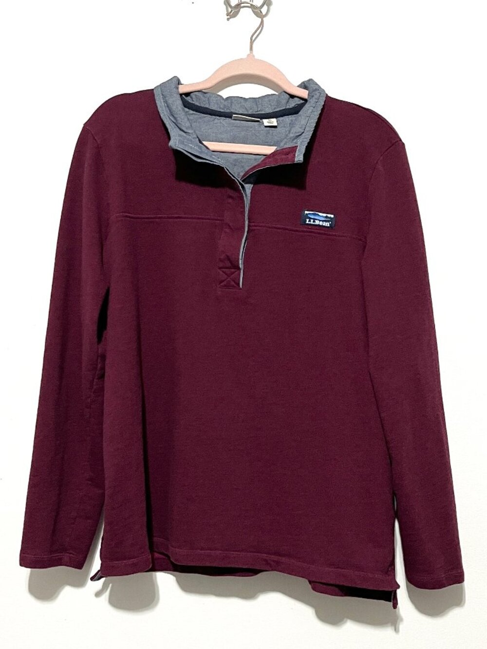LL Bean Womens Soft Cotton Rugby Shirt Polo XL  French Terry Outdoor Preppy Wine